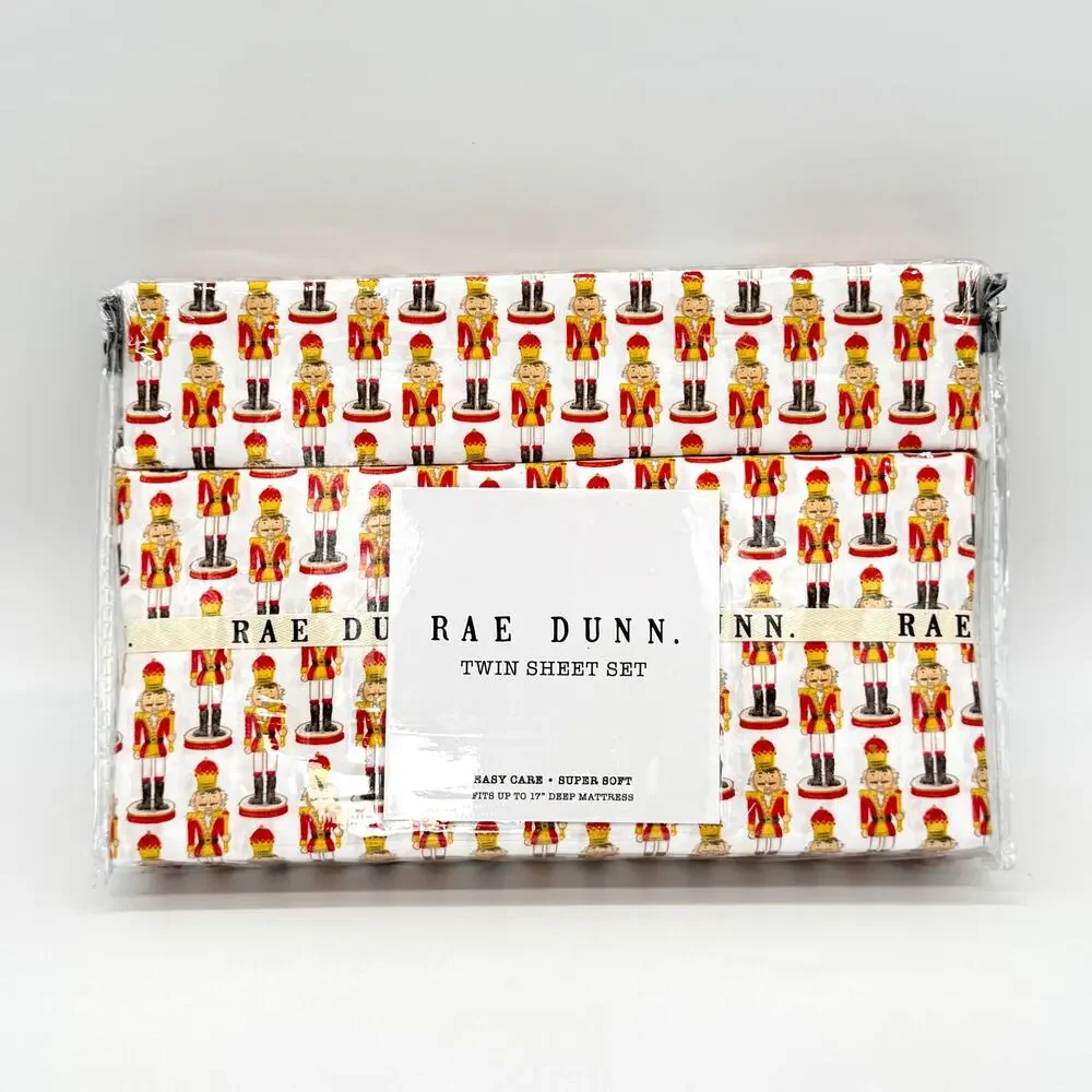 Rae Dunn 3 pc TWIN Nutcracker Sheet Set Christmas NEW